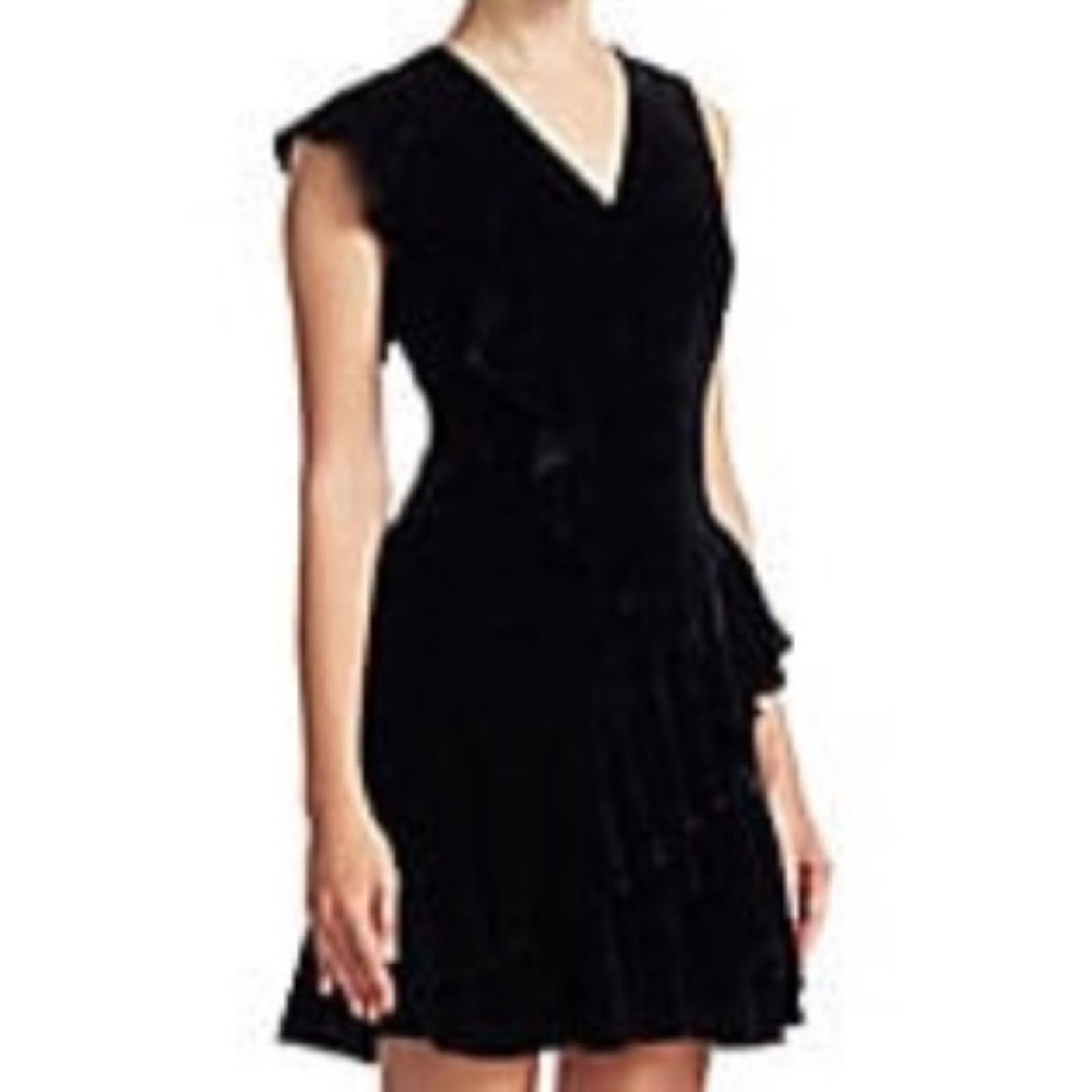 Scripted Black Velvet mini dress ruffle detail - Picture 7 of 7